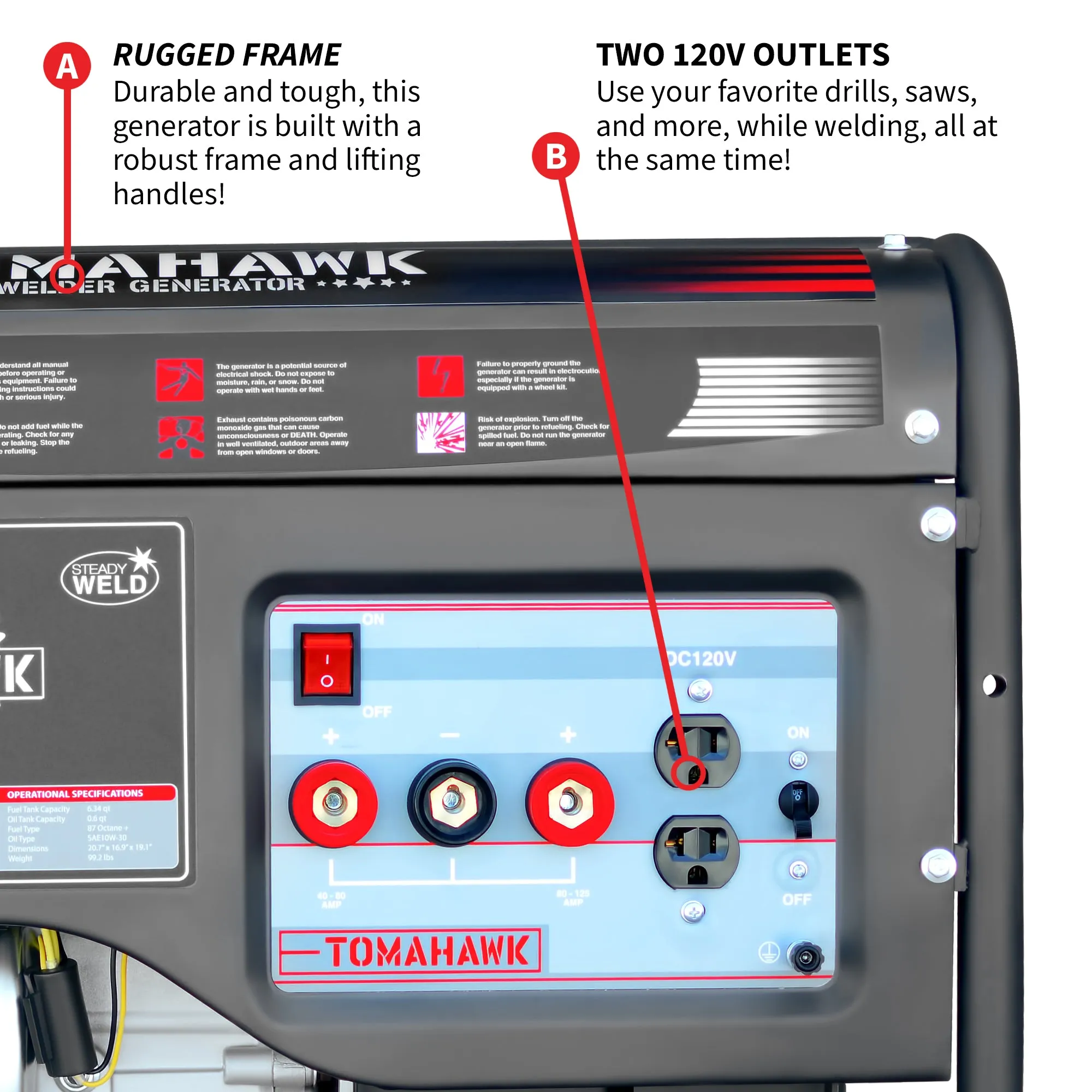 120 Amp Engine Driven Welder Generator 2200 Watt 7 HP Gas Powered