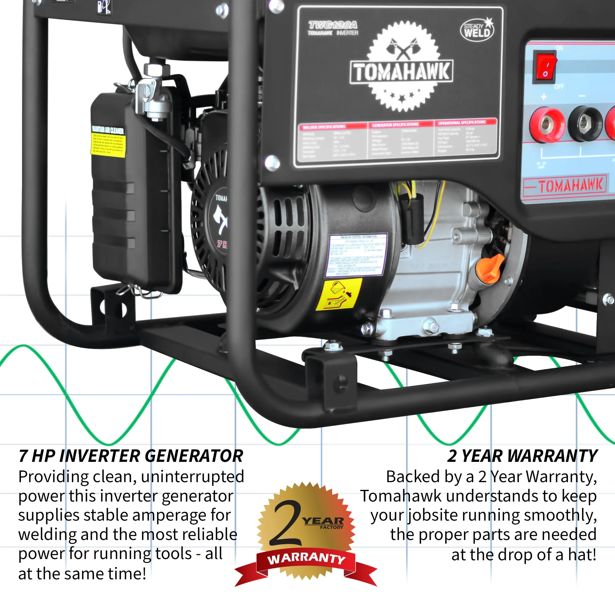 120 Amp Engine Driven Welder Generator 2200 Watt 7 HP Gas Powered