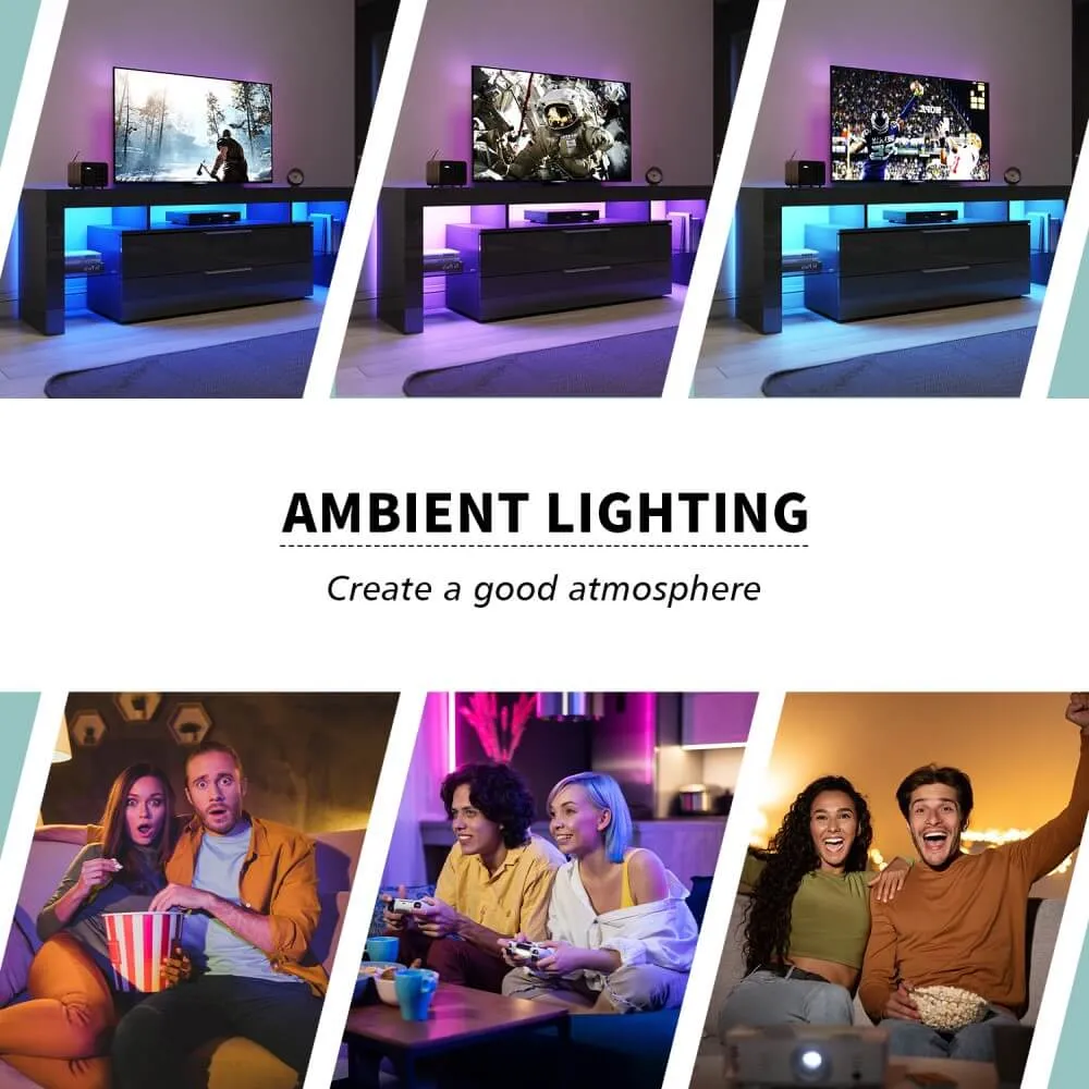 1600mm 16 Colors LED TV Entertainment Storage Unit Black
