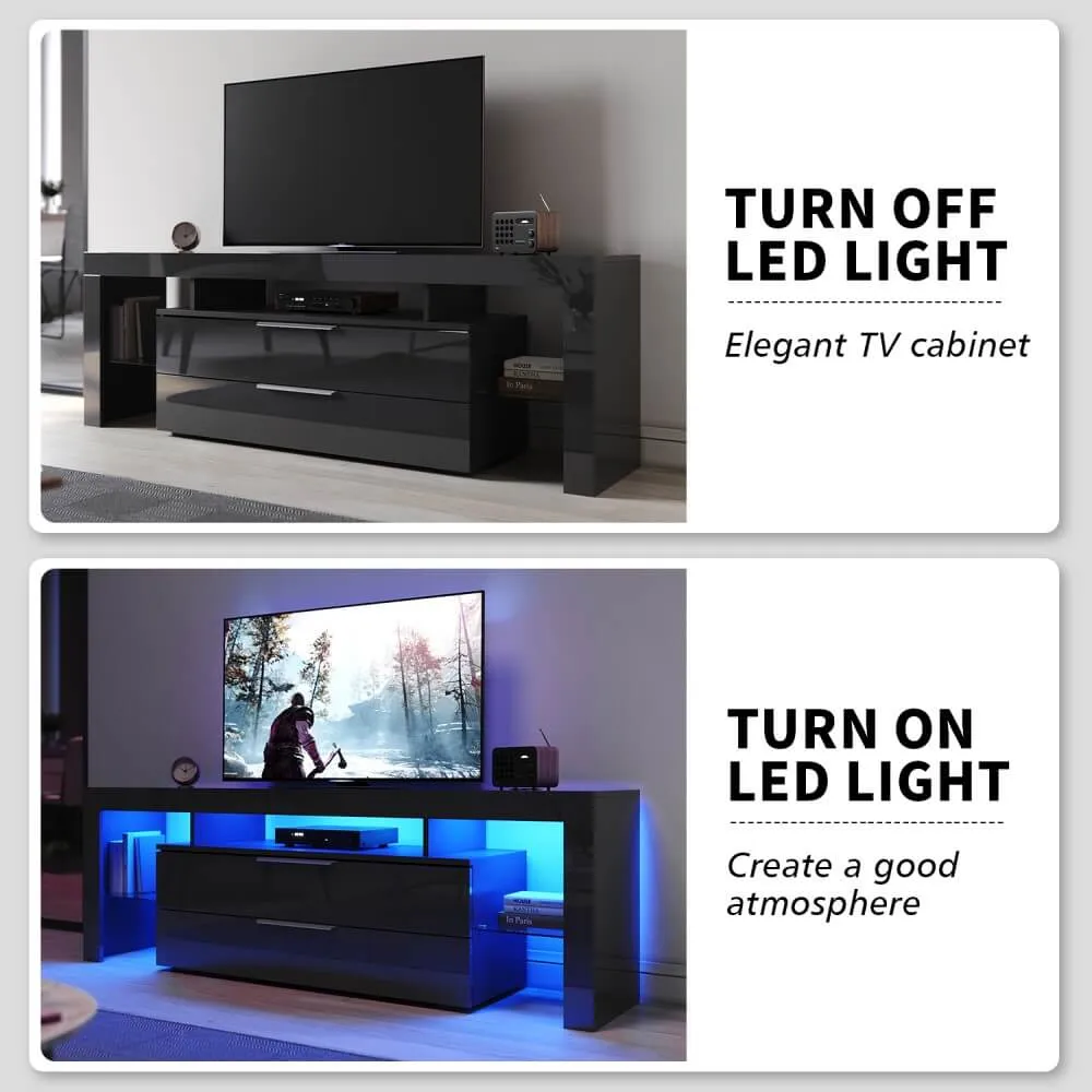 1600mm 16 Colors LED TV Entertainment Storage Unit Black