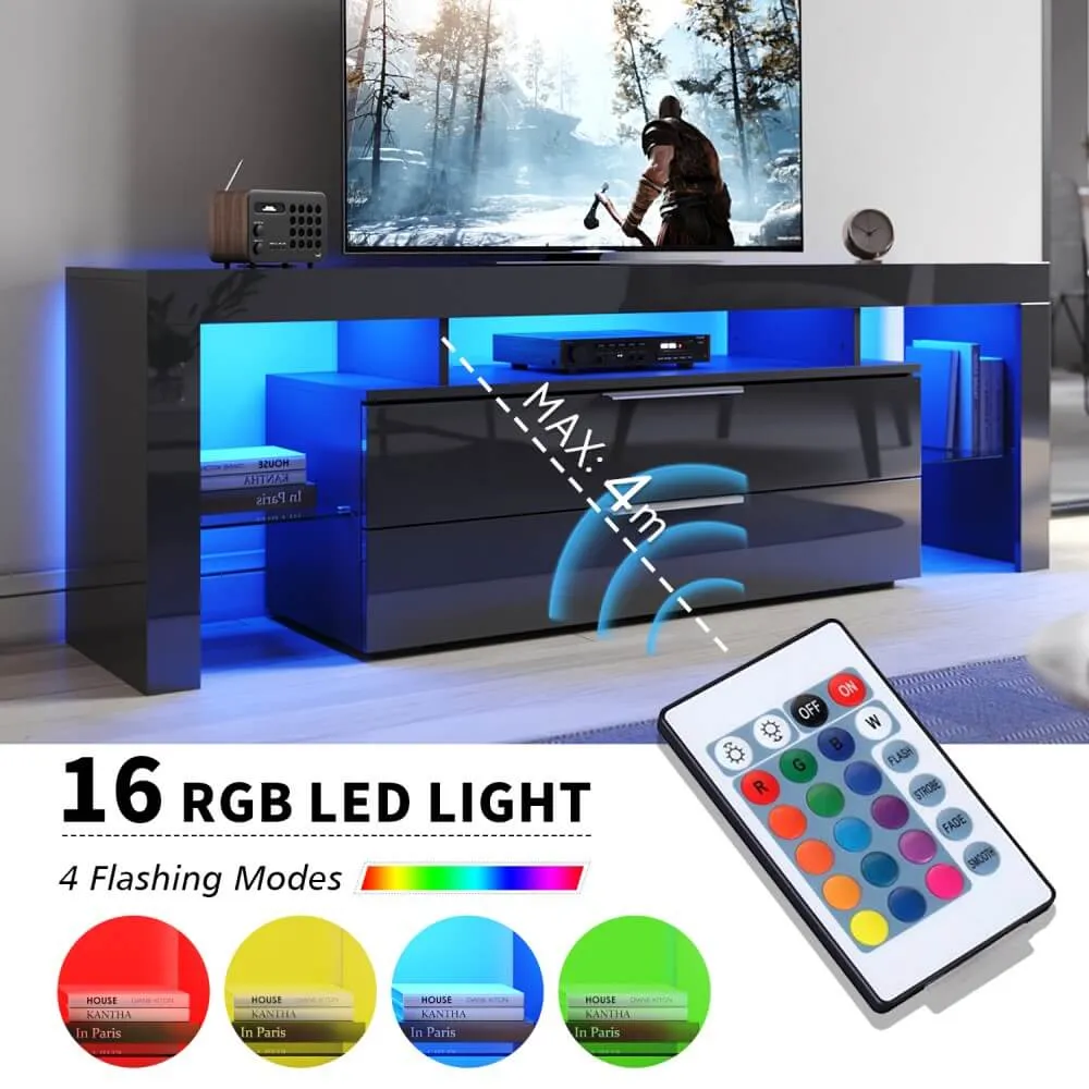 1600mm 16 Colors LED TV Entertainment Storage Unit Black