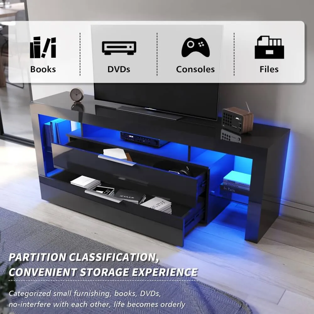 1600mm 16 Colors LED TV Entertainment Storage Unit Black