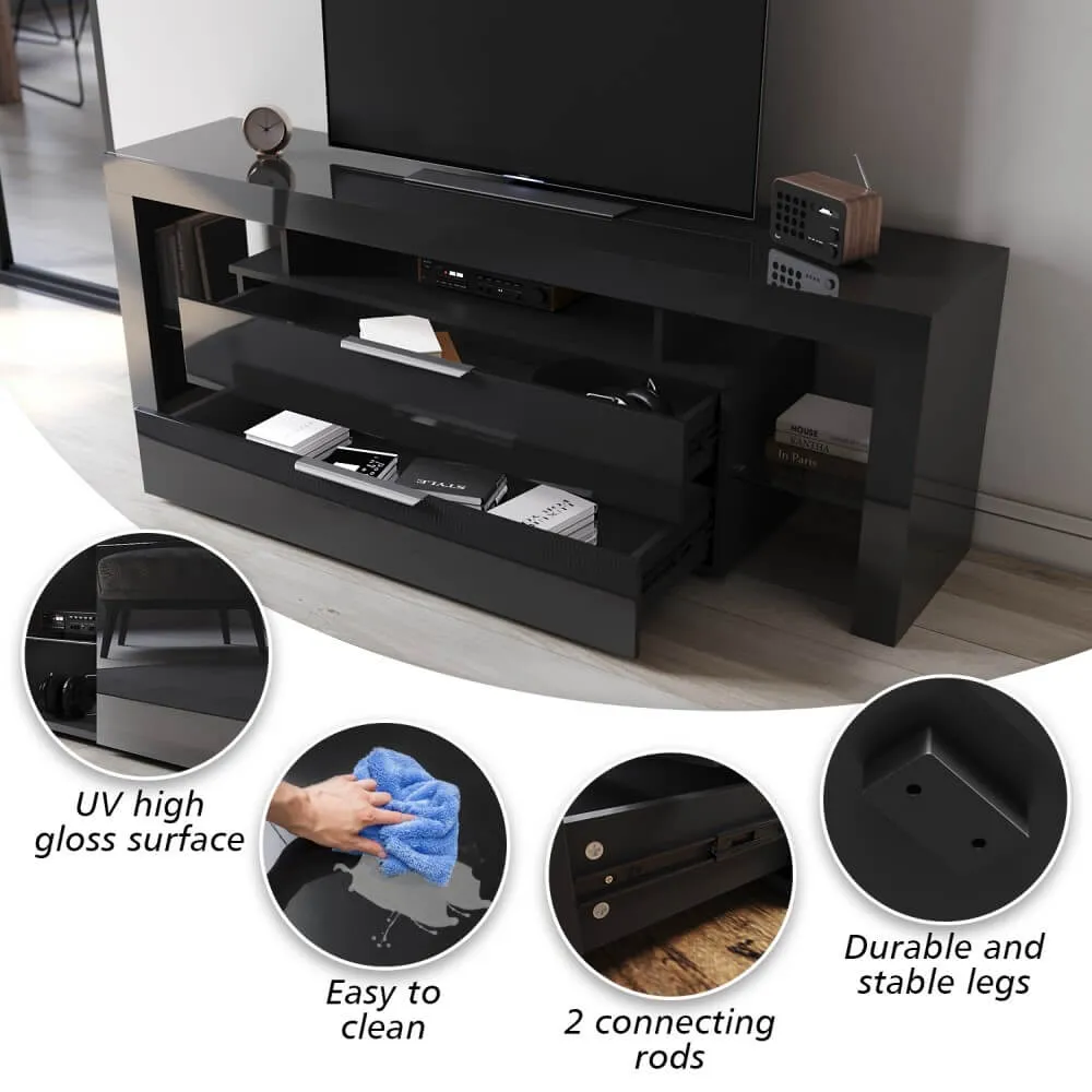 1600mm 16 Colors LED TV Entertainment Storage Unit Black