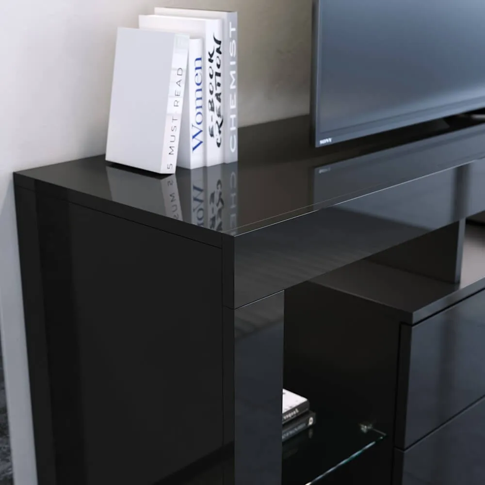 1600mm 16 Colors LED TV Entertainment Storage Unit Black