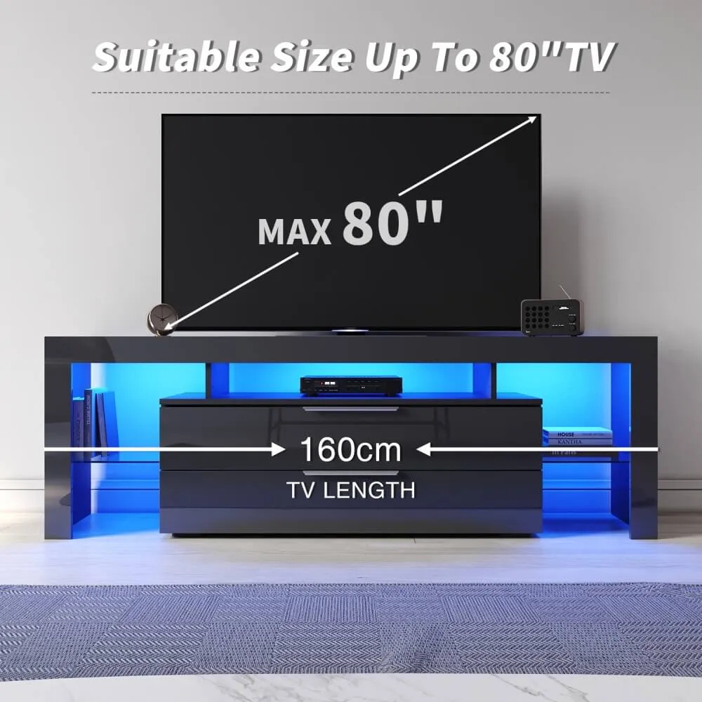 1600mm 16 Colors LED TV Entertainment Storage Unit Black