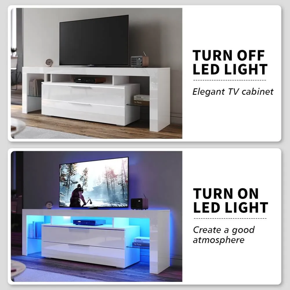 1600mm 16 Colors LED TV Entertainment Storage Unit White with 2 Vertical Drawers