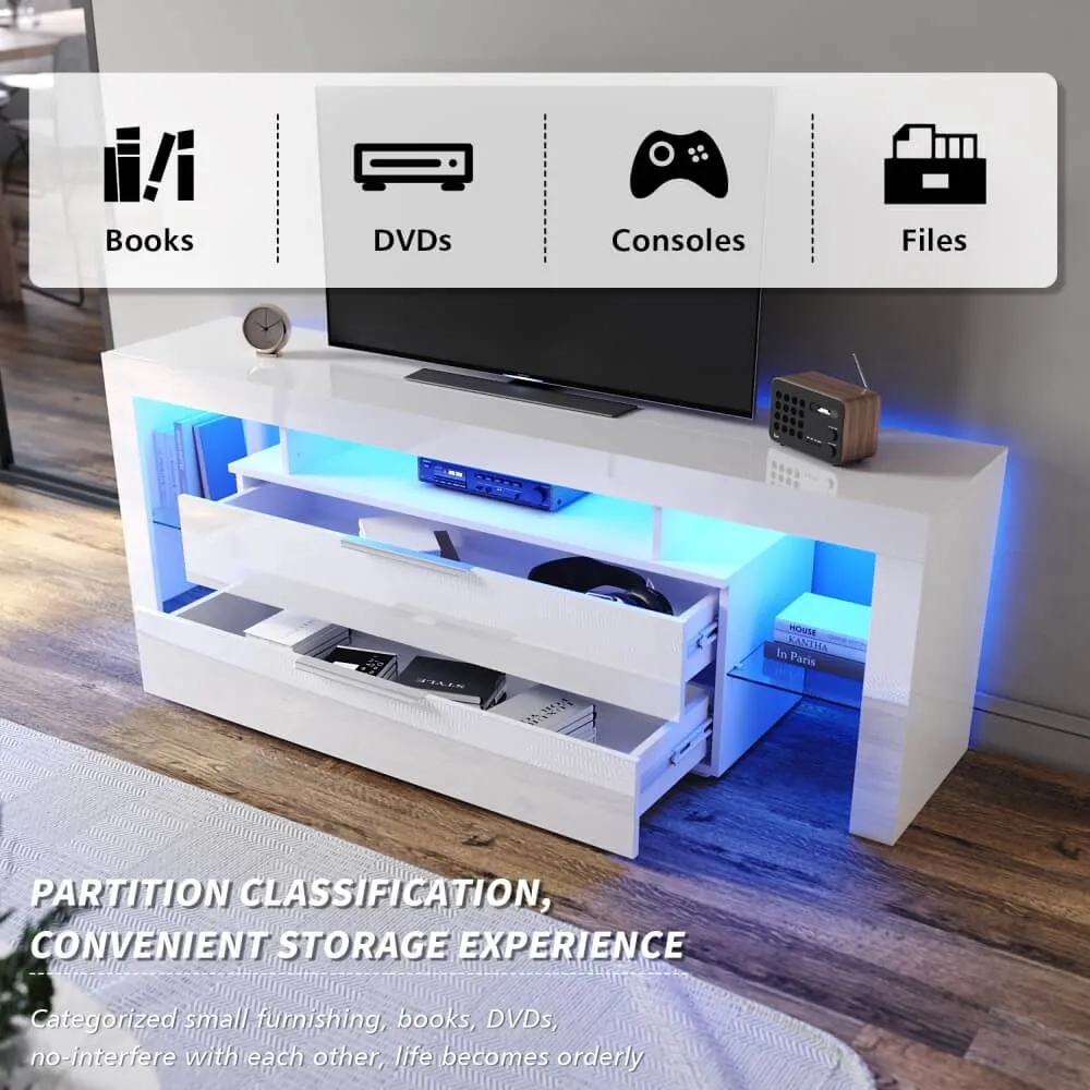 1600mm 16 Colors LED TV Entertainment Storage Unit White with 2 Vertical Drawers