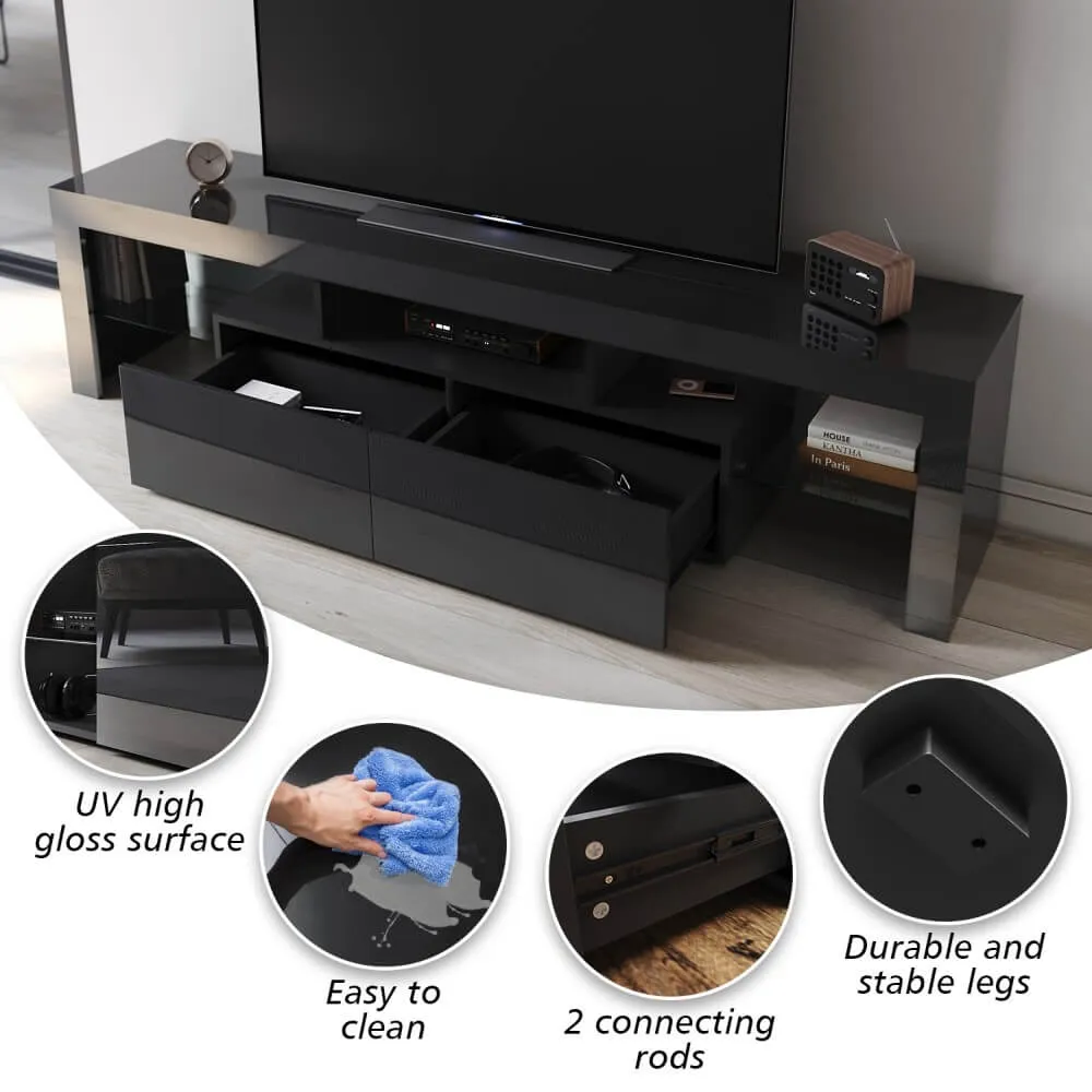 1800mm 16 Colors LED TV Entertainment Storage Unit Black