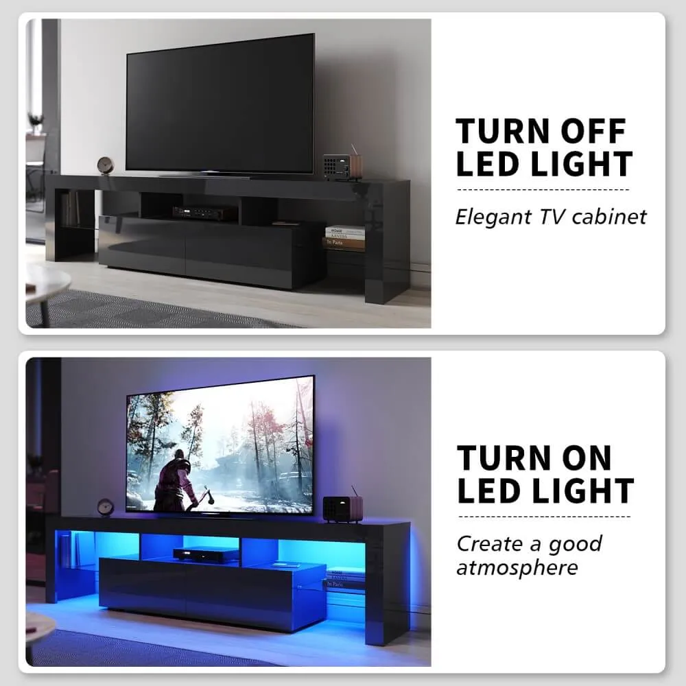 1800mm 16 Colors LED TV Entertainment Storage Unit Black