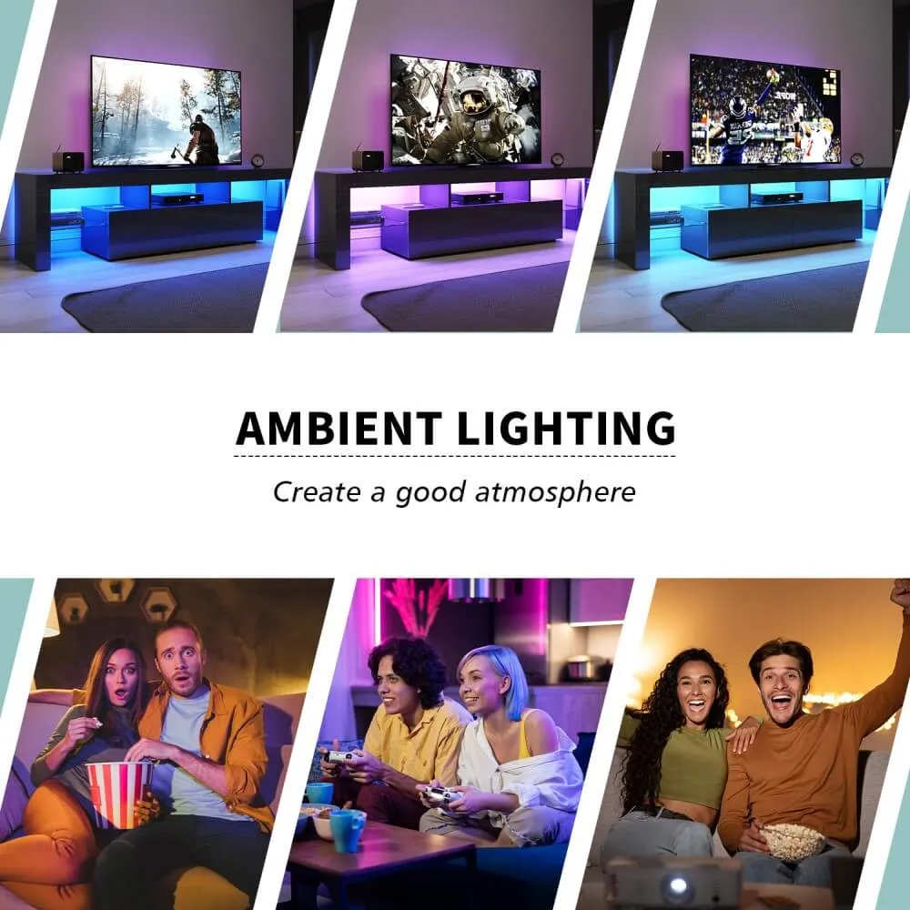 1800mm 16 Colors LED TV Entertainment Storage Unit Black
