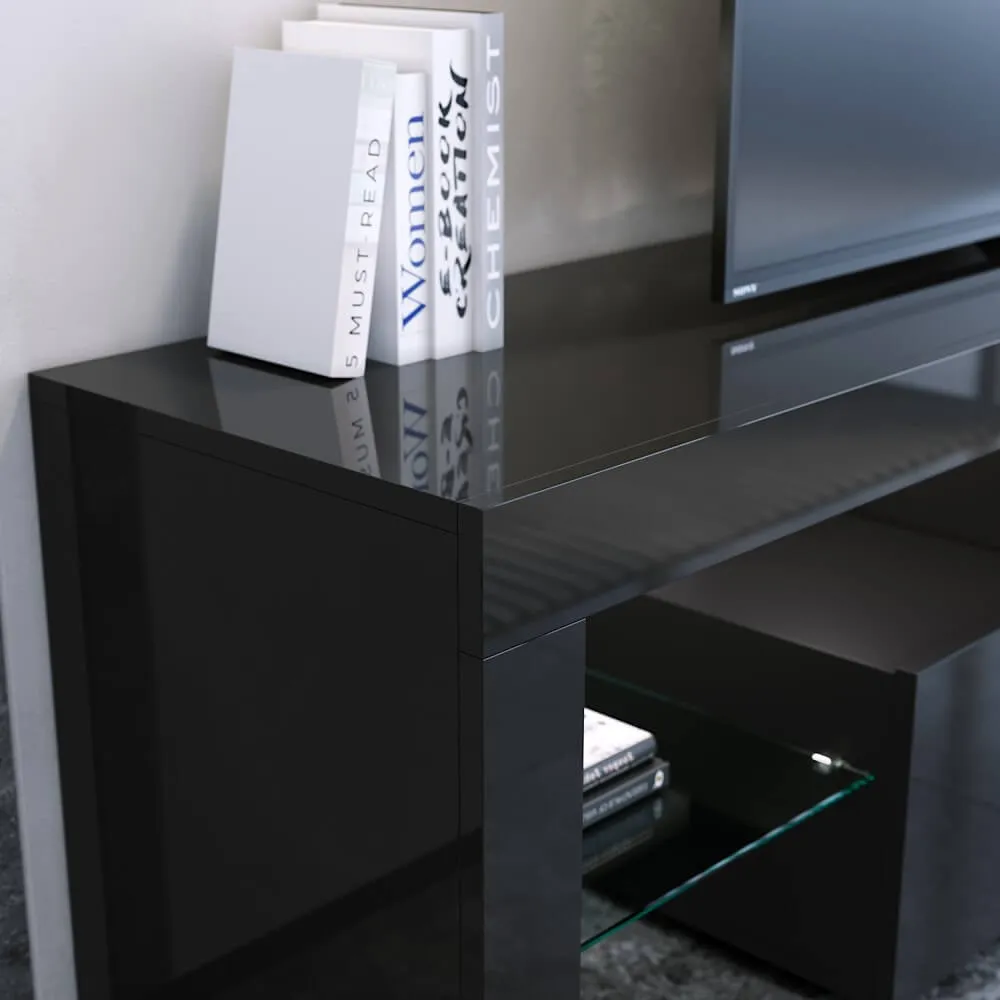 2000mm 16 Colors LED TV Entertainment Storage Unit Black