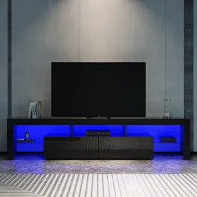2000mm 16 Colors LED TV Entertainment Storage Unit Black