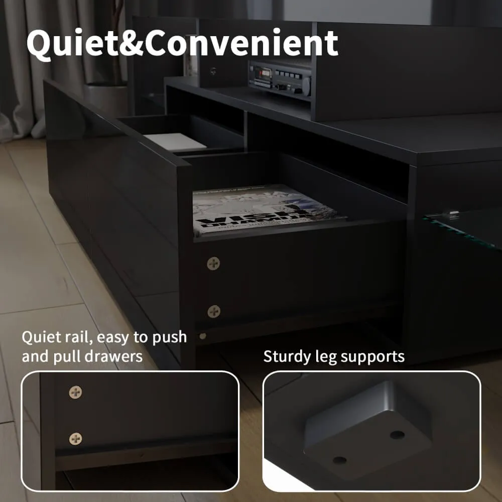 2000mm 16 Colors LED TV Entertainment Storage Unit Black