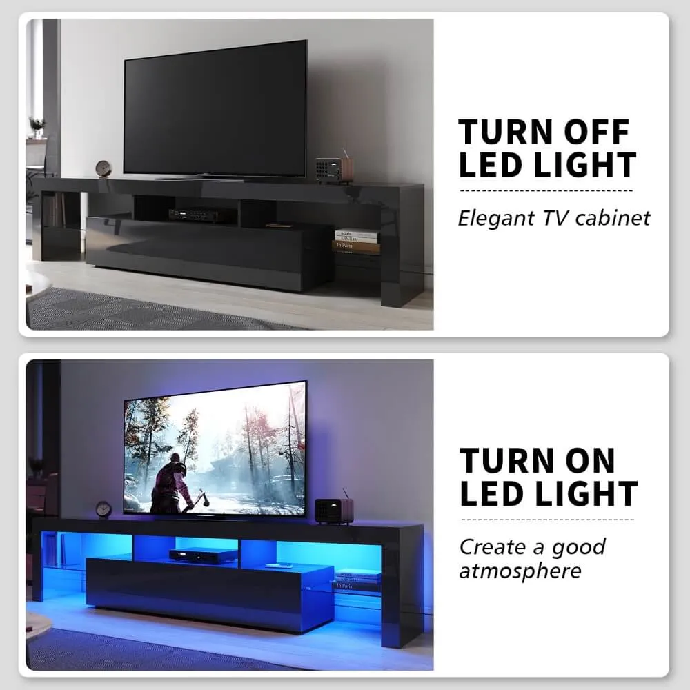 2000mm 16 Colors LED TV Entertainment Storage Unit Black
