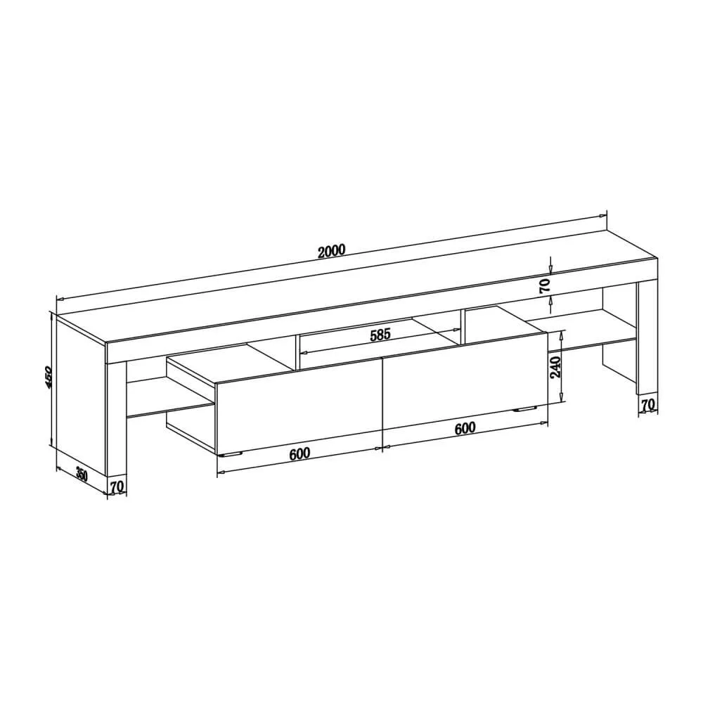 2000mm 16 Colors LED TV Entertainment Storage Unit White