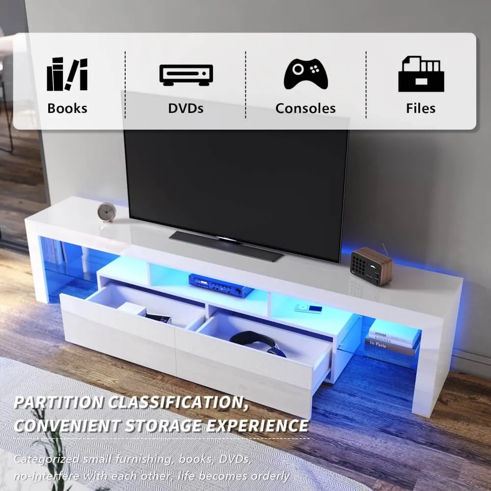 2000mm 16 Colors LED TV Entertainment Storage Unit White