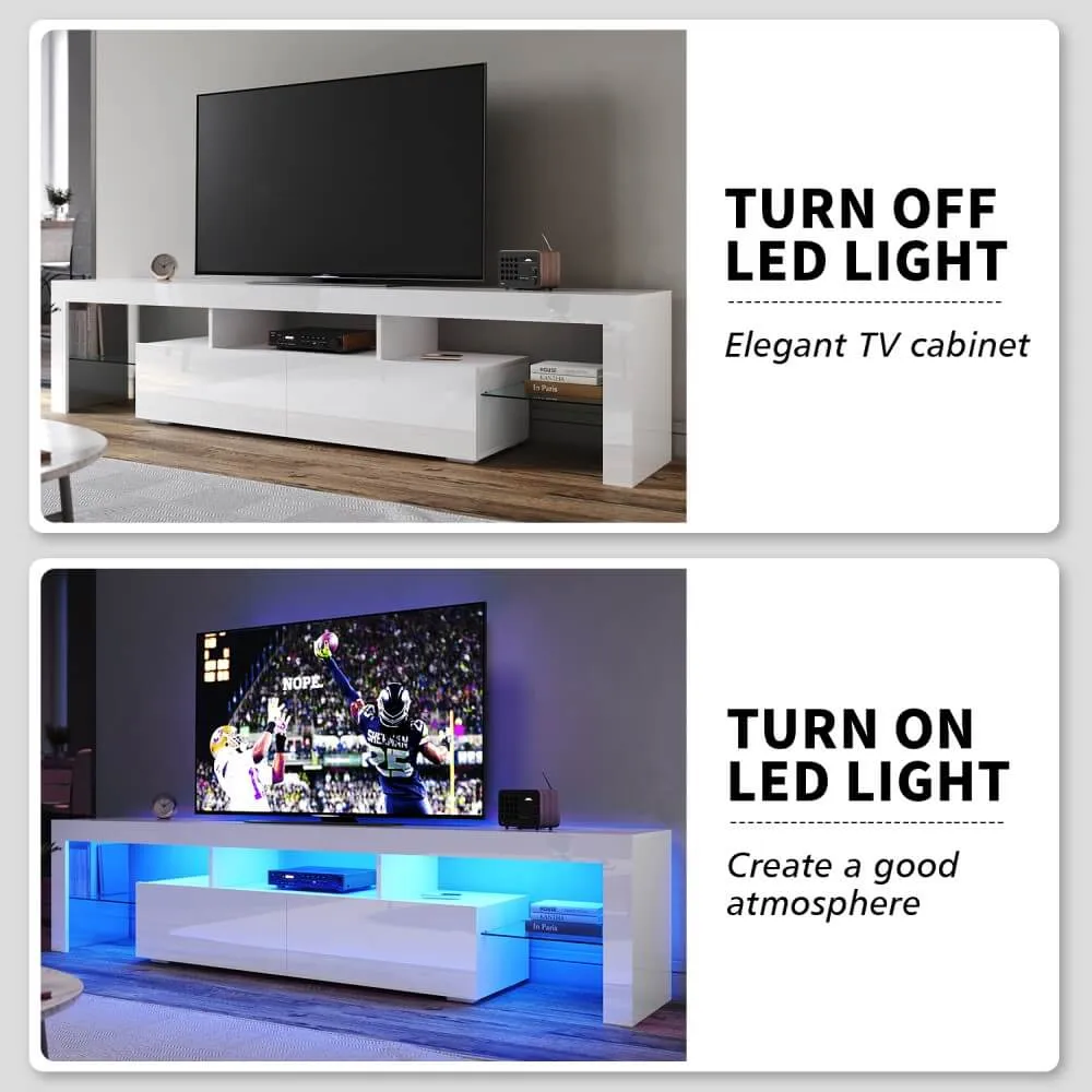 2000mm 16 Colors LED TV Entertainment Storage Unit White