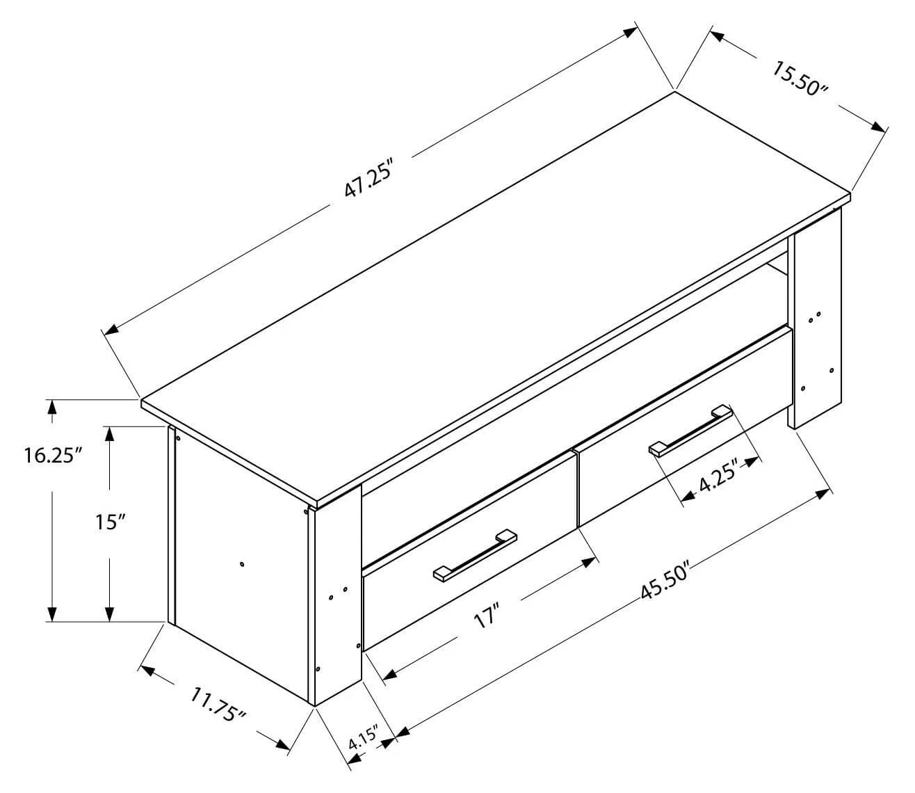 48"L White With 2 Storage Drawers Tv Stand