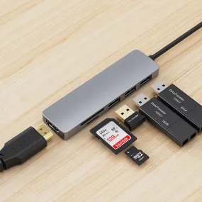 6in1 USB C HUB   Card Reader with 3 Port USB and HDMI Slot