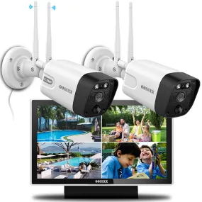 (All-in-One 5.0MP PIR Detection) 2-Way Audio Dual Antennas Outdoor Security Camera System Wireless with Monitor WiFi Home Security System 3K 5.0MP Video Surveillance