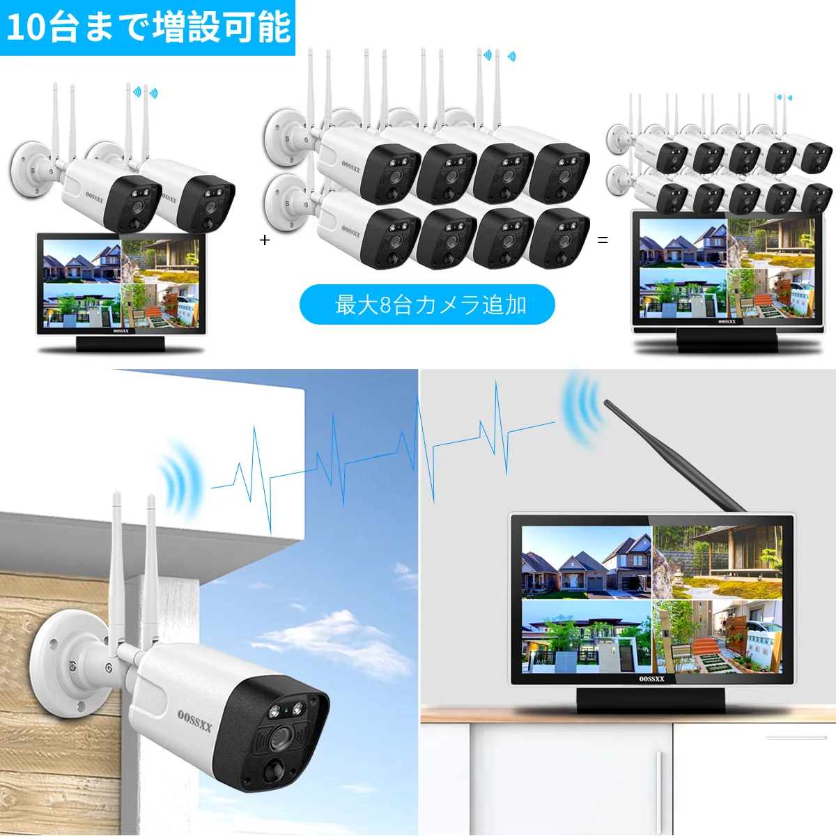 (All-in-One 5.0MP PIR Detection) 2-Way Audio Dual Antennas Outdoor Security Camera System Wireless with Monitor WiFi Home Security System 3K 5.0MP Video Surveillance