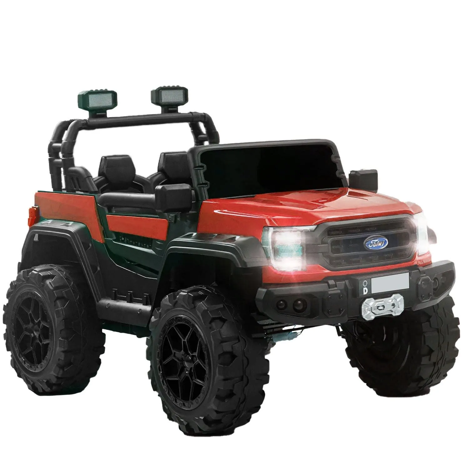 Baby Moo Ford 4X4 Battery Operated Electric Ride On Jeep Rechargeable 12V Battery With Remote Control LED Lights, Music & USB Port - Red