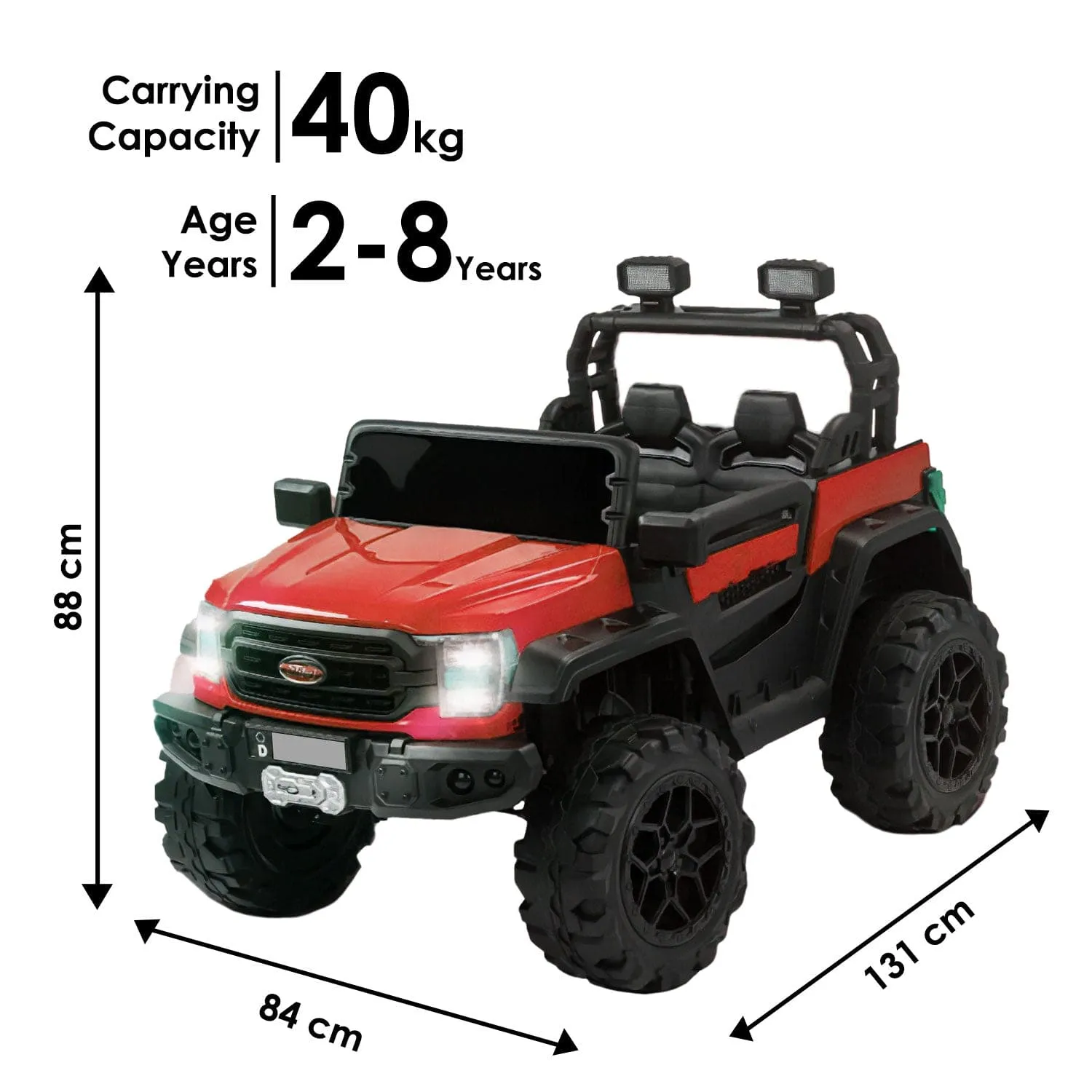 Baby Moo Ford 4X4 Battery Operated Electric Ride On Jeep Rechargeable 12V Battery With Remote Control LED Lights, Music & USB Port - Red