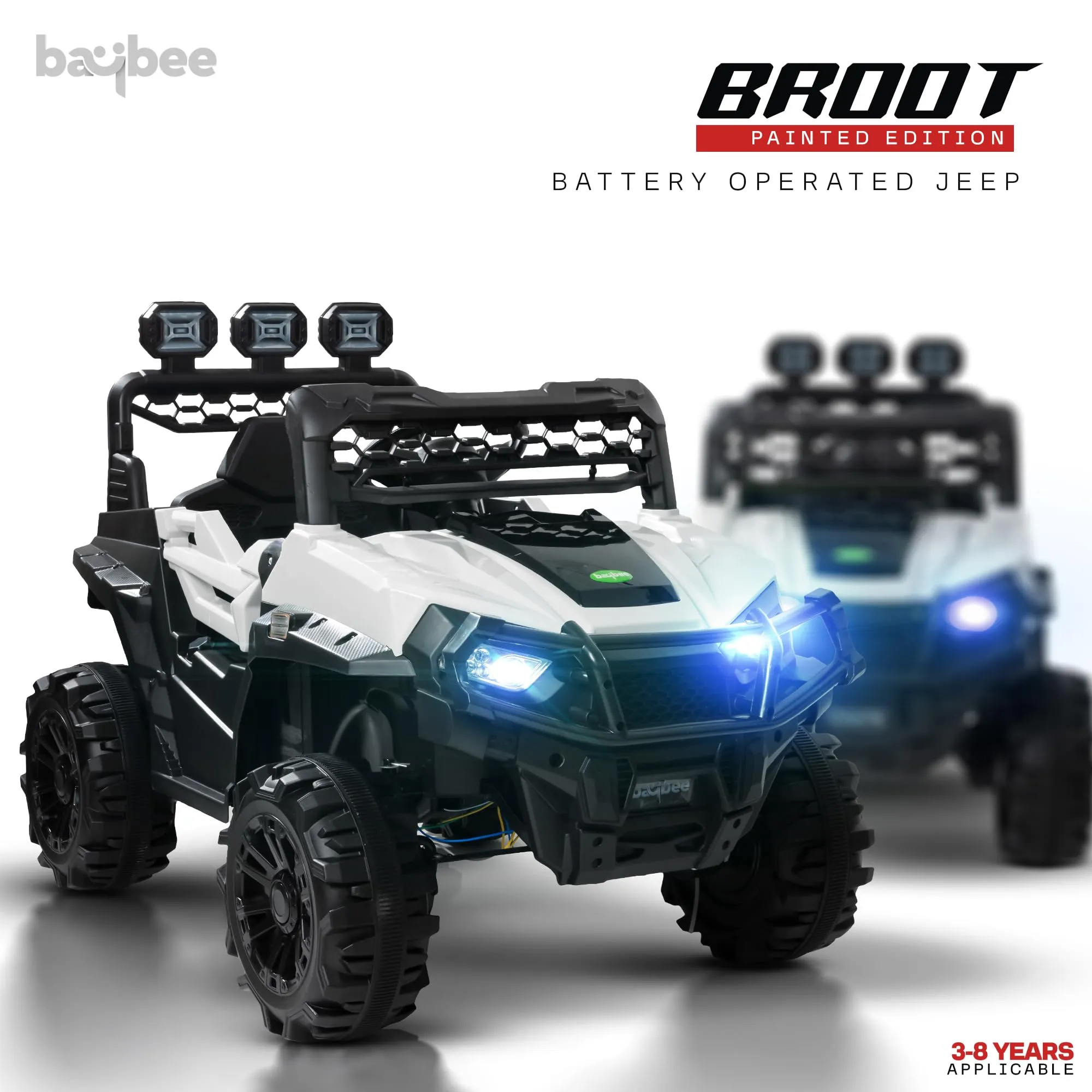 Baybee Broot Rechargeable Battery Operated Jeep for Kids, Ride on Kids Car with Music & Light | Baby Big Jeep Battery Car | Electric Jeep Car for Kids to Drive 3 to 8 Years Boy Girl (White)