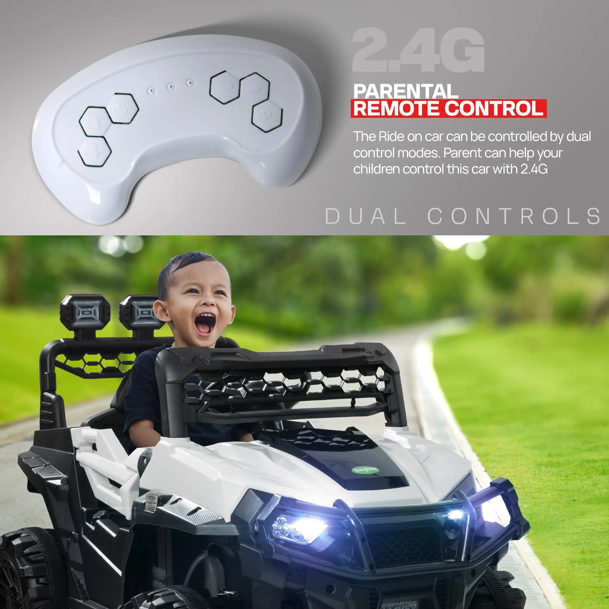 Baybee Broot Rechargeable Battery Operated Jeep for Kids, Ride on Kids Car with Music & Light | Baby Big Jeep Battery Car | Electric Jeep Car for Kids to Drive 3 to 8 Years Boy Girl (White)