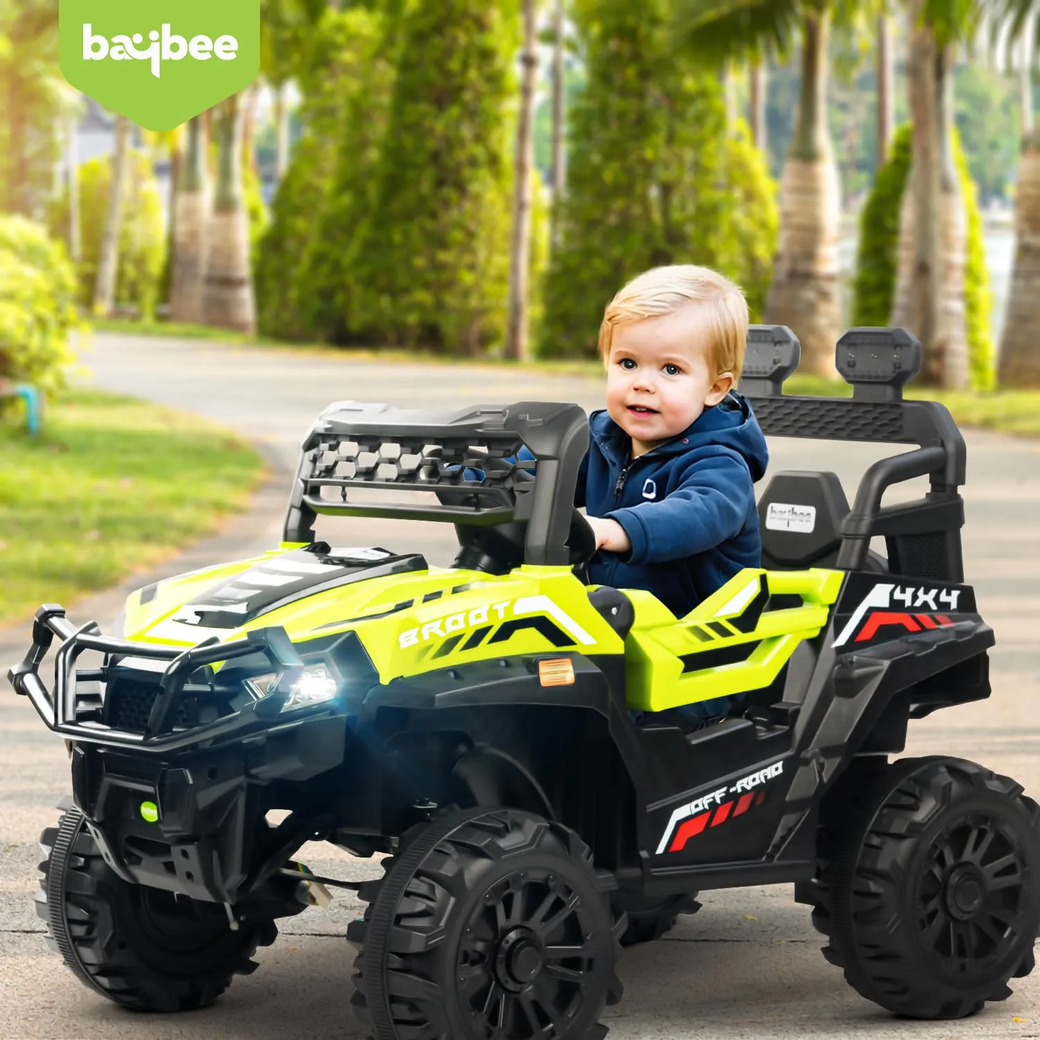 Baybee Broot Rechargeable Battery Operated Jeep for Kids, Ride on Toy Baby Car with Music & Light, Kids Jeep Battery Car, Electric Jeep Car for Kids to Drive 3 to 8 Years Boys Girl (Lite Green)