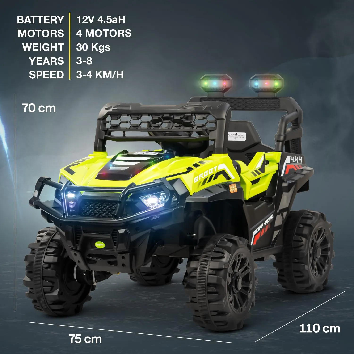 Baybee Broot Rechargeable Battery Operated Jeep for Kids, Ride on Toy Baby Car with Music & Light, Kids Jeep Battery Car, Electric Jeep Car for Kids to Drive 3 to 8 Years Boys Girl (Lite Green)