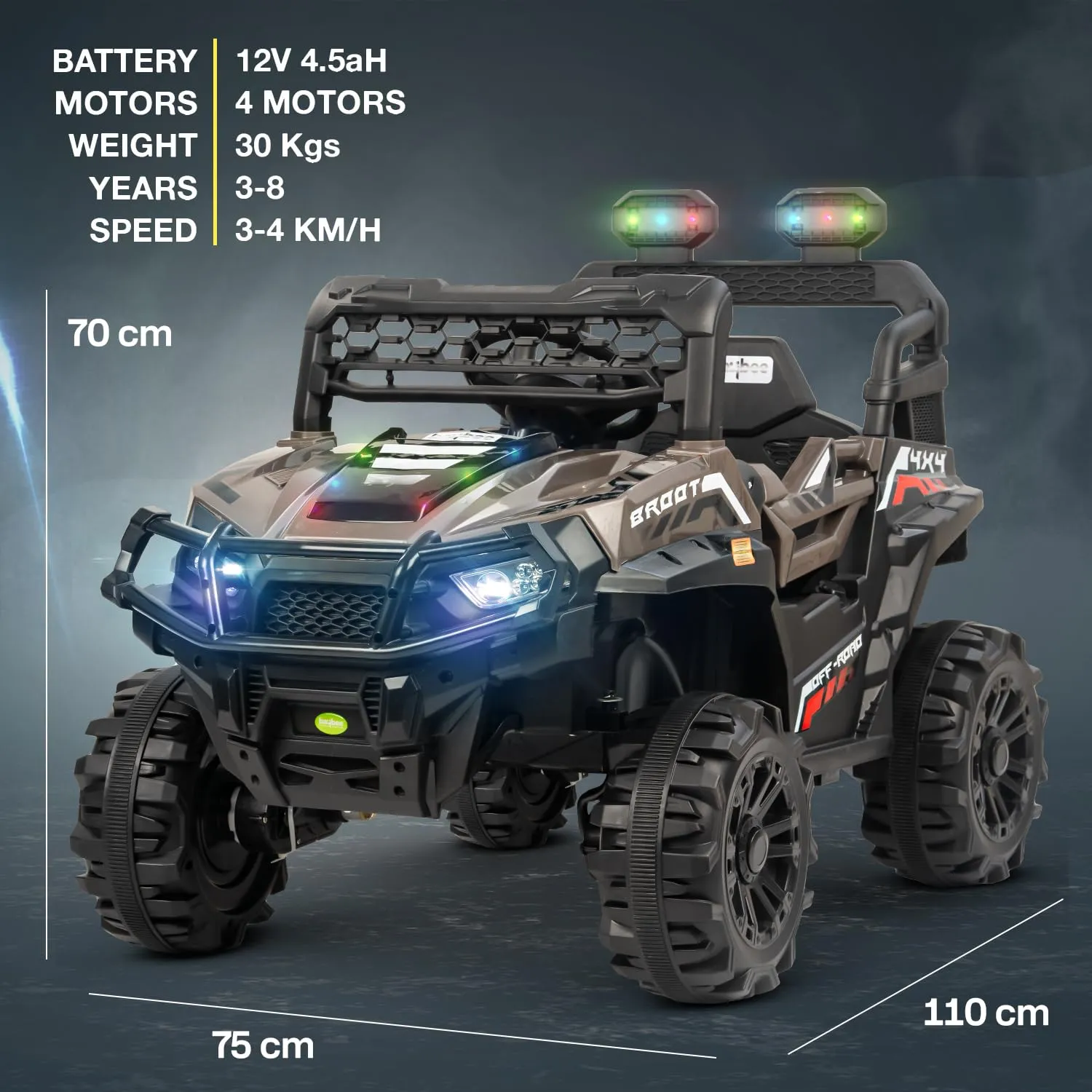Baybee Broot Rechargeable Battery Operated Jeep for Kids, Ride on Toy Baby Car with Music & Light, Kids Jeep Battery Car, Electric Jeep Car for Kids to Drive 3 to 8 Years Boys Girl (Painted Ash)