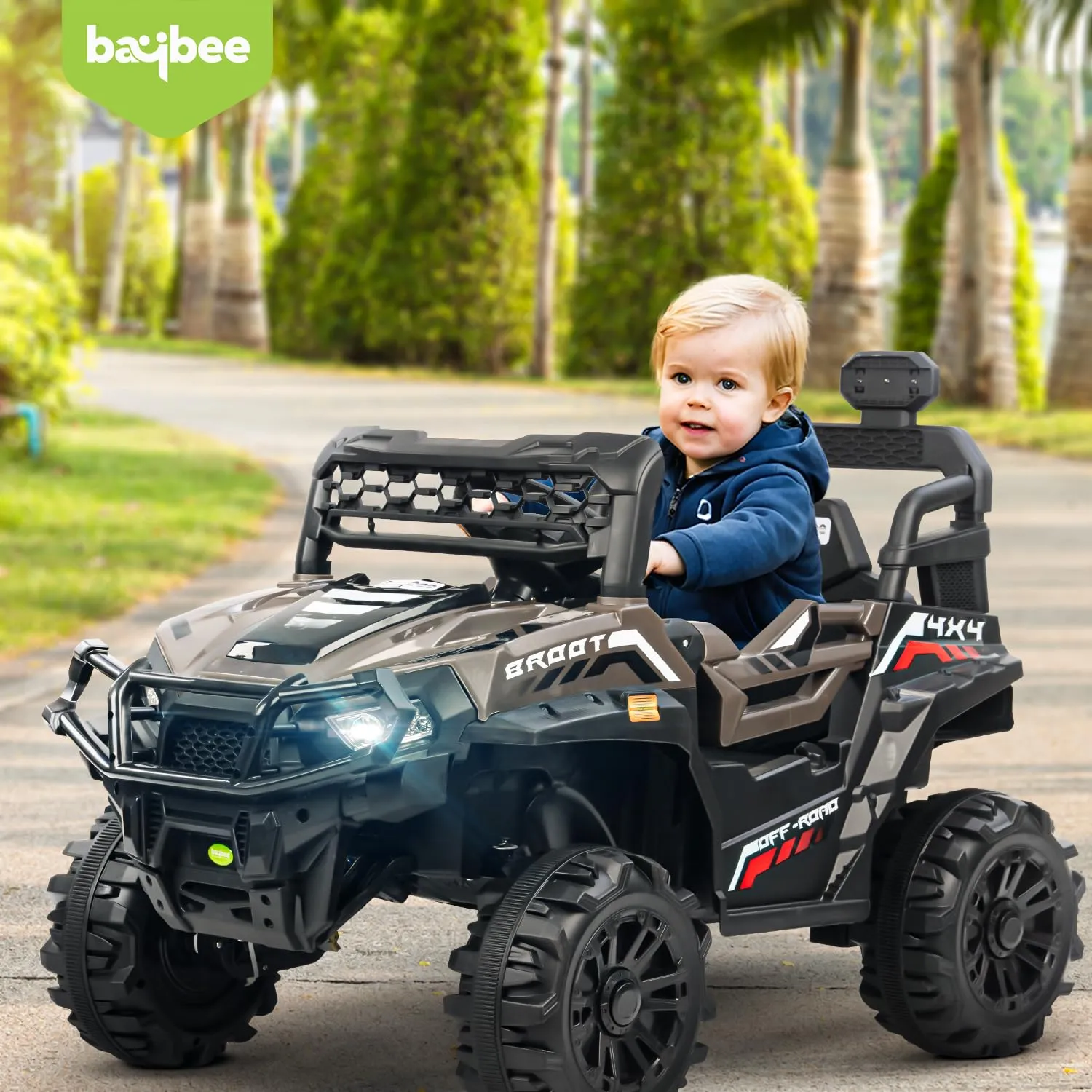 Baybee Broot Rechargeable Battery Operated Jeep for Kids, Ride on Toy Baby Car with Music & Light, Kids Jeep Battery Car, Electric Jeep Car for Kids to Drive 3 to 8 Years Boys Girl (Painted Ash)