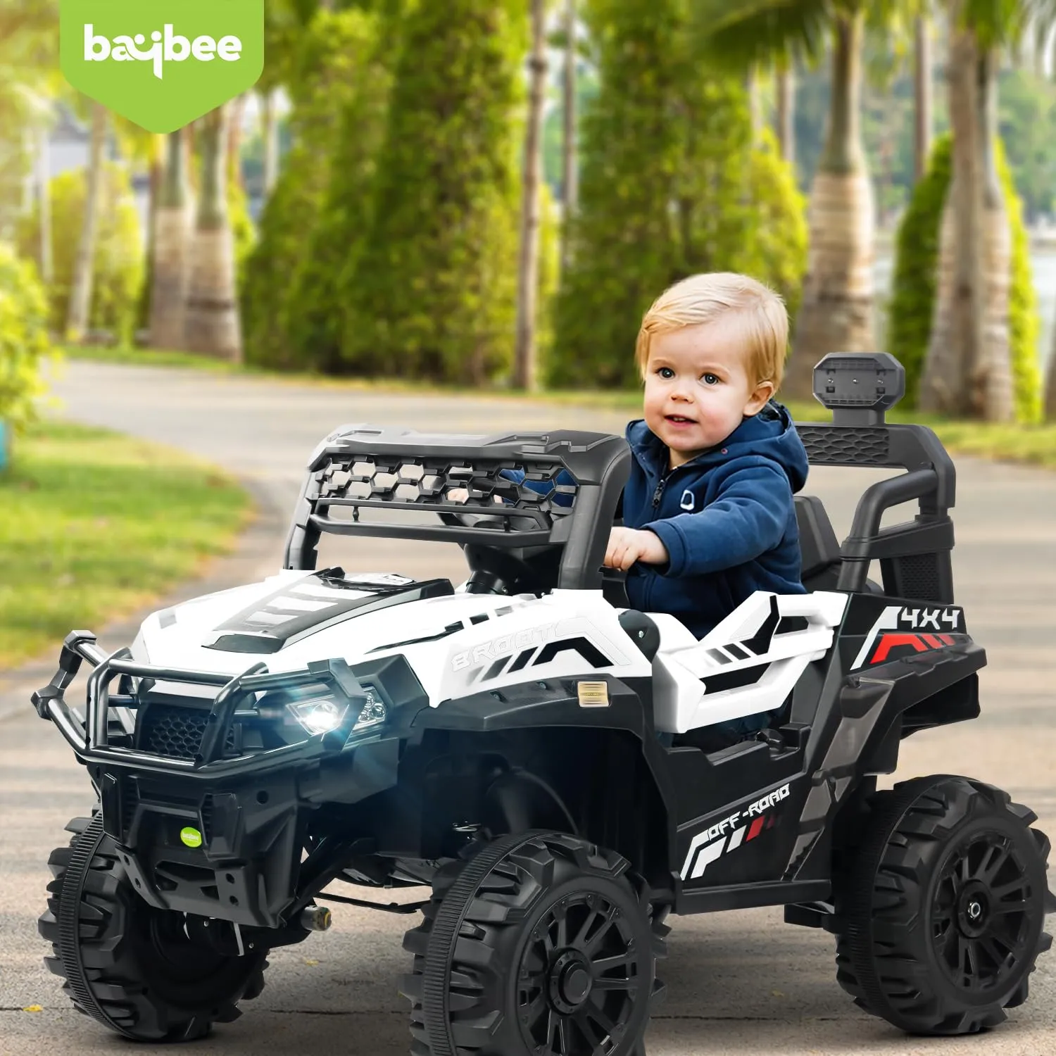 Baybee Broot Rechargeable Battery Operated Jeep for Kids, Ride on Toy Baby Car with Music & Light, Kids Jeep Battery Car, Electric Jeep Car for Kids to Drive 3 to 8 Years Boys Girl (White)