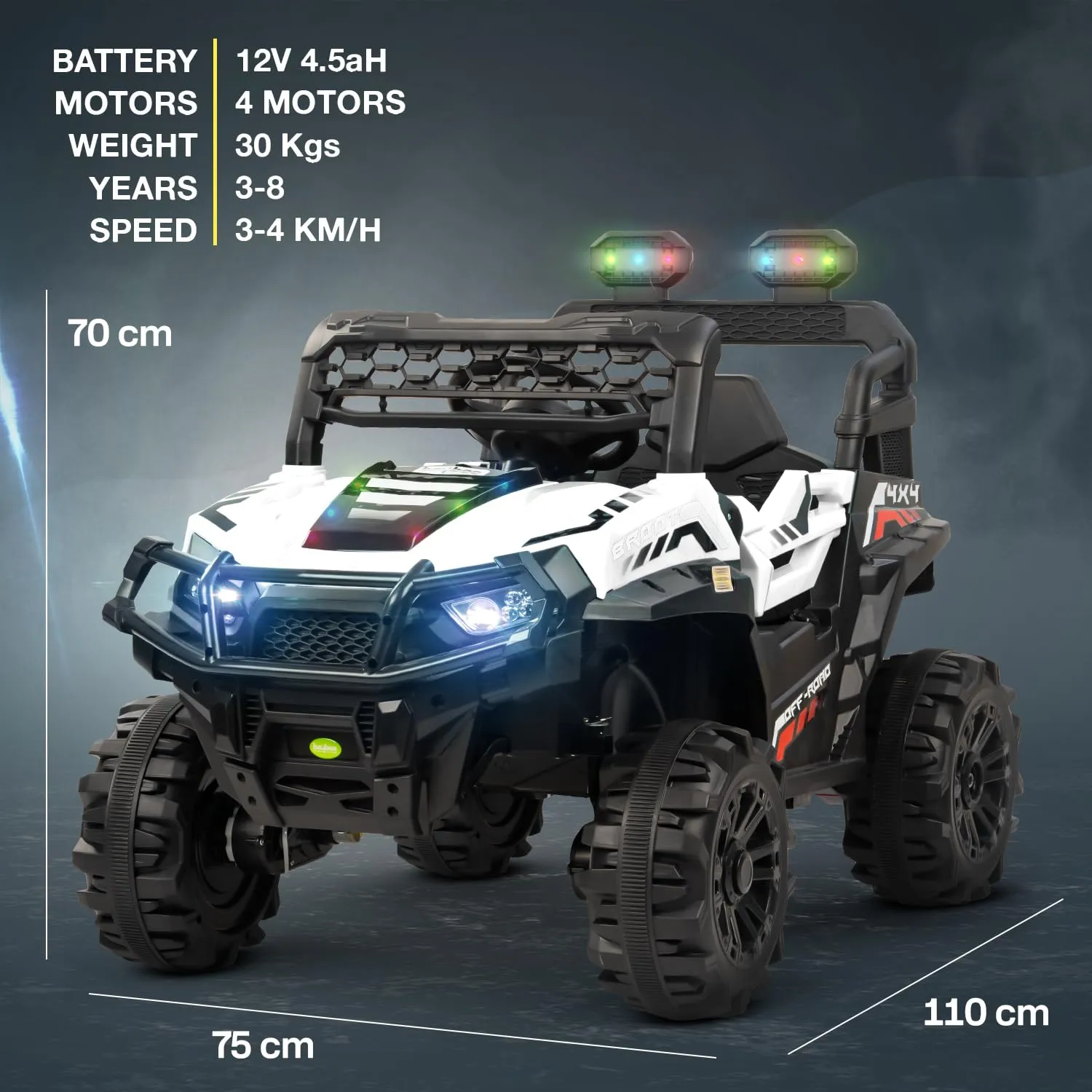 Baybee Broot Rechargeable Battery Operated Jeep for Kids, Ride on Toy Baby Car with Music & Light, Kids Jeep Battery Car, Electric Jeep Car for Kids to Drive 3 to 8 Years Boys Girl (White)