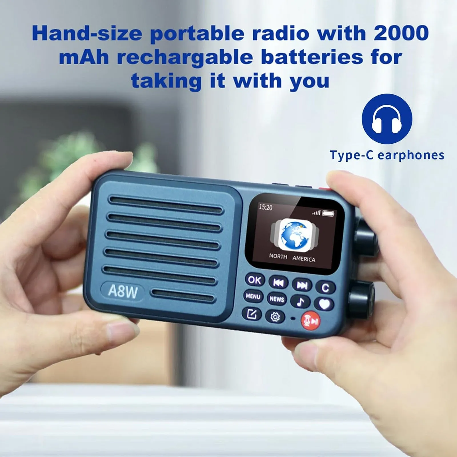 Choyong A8W Internet Radio | Portable Smart WIFI/4G Radio | FM Receiver | 4K  Pre-stored Stations | 2000mAh Rechargeable Battery | Alarm Clock
