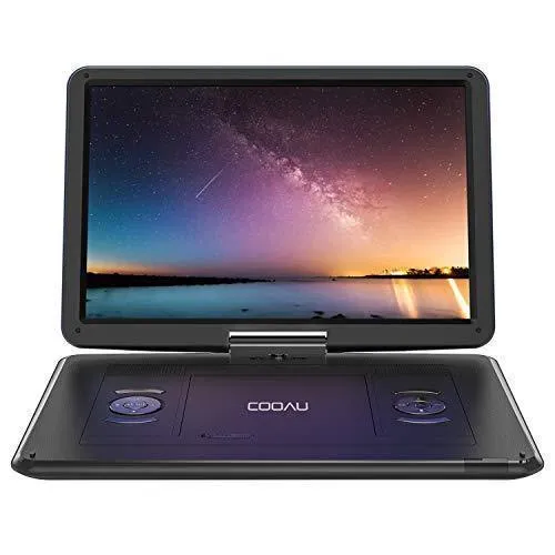 COOAU 17.9“ Portable DVD Player with 15.6" Large Swivel Screen, 6 Hrs Long Lasting Built-in Battery, Region Free, Stereo Sound, with Remote Controller, SD USB AVin AVout Earphone Port. (Black)