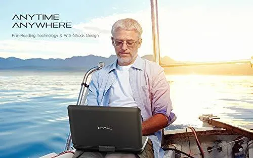 COOAU 17.9“ Portable DVD Player with 15.6" Large Swivel Screen, 6 Hrs Long Lasting Built-in Battery, Region Free, Stereo Sound, with Remote Controller, SD USB AVin AVout Earphone Port. (Black)