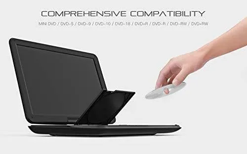 COOAU 17.9“ Portable DVD Player with 15.6" Large Swivel Screen, 6 Hrs Long Lasting Built-in Battery, Region Free, Stereo Sound, with Remote Controller, SD USB AVin AVout Earphone Port. (Black)