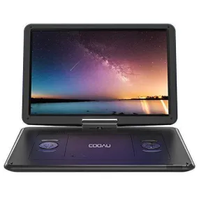 COOAU 17.9“ Portable DVD Player with 15.6" Large Swivel Screen, 6 Hrs Long Lasting Built-in Battery, Region Free, Stereo Sound, with Remote Controller, SD USB AVin AVout Earphone Port. (Black)
