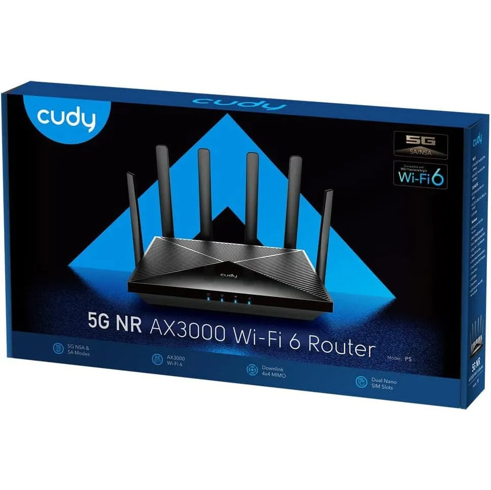 Cudy New 5G NR SA NSA AX3000 WiFi 6 CPE Router, AX3000 Dual SIM 5G Cellular Router  (Refurbished)