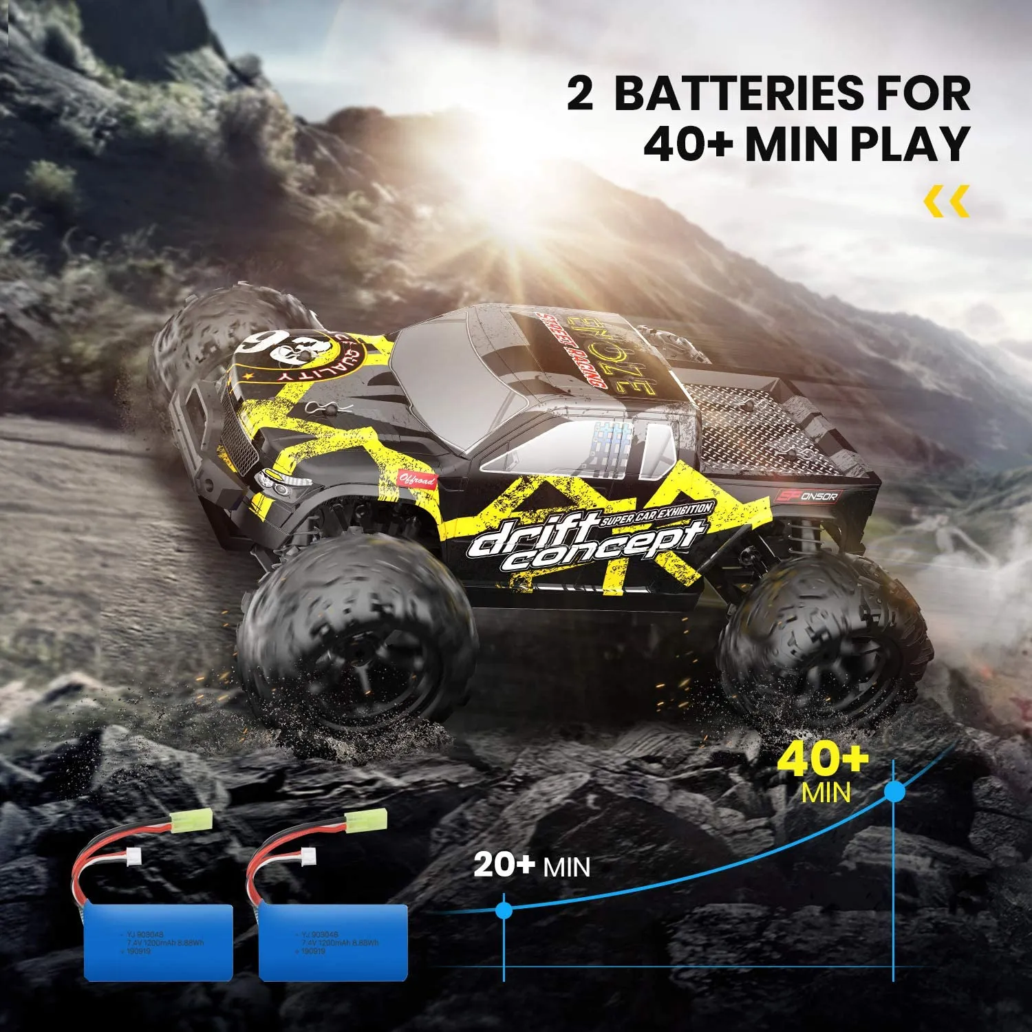 DEERC 300E RC Car High Speed Remote Control Car 1:18 Scale 4WD Monster Truck
