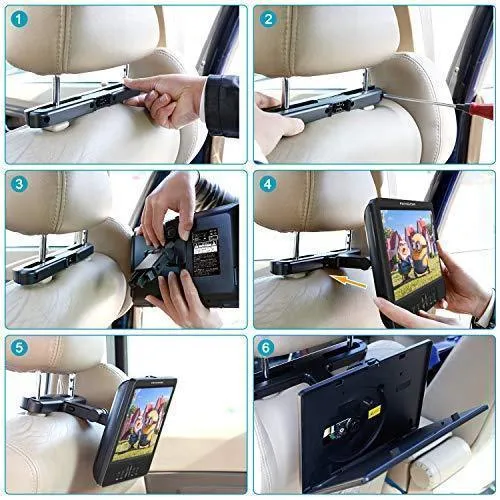 FANGOR 10’’ Dual Car DVD Player Portable Headrest CD Players with 2 Mounting Brackets, 5 Hours Rechargeable Battery, Last Memory, Free Regions, USB/SD Card Reader, AV Out&in ( 1 Player   1 Screen )