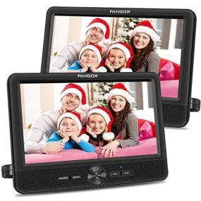 FANGOR 10’’ Dual Car DVD Player Portable Headrest CD Players with 2 Mounting Brackets, 5 Hours Rechargeable Battery, Last Memory, Free Regions, USB/SD Card Reader, AV Out&in ( 1 Player   1 Screen )