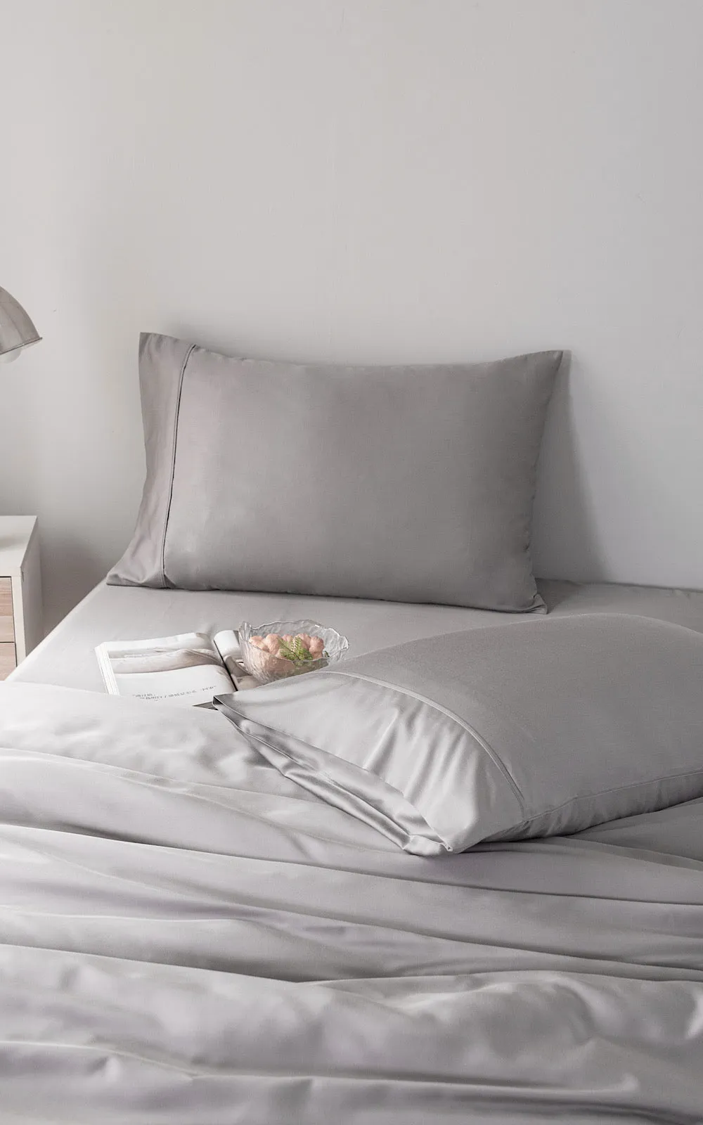 Grey King Size GF 100% Organic Bamboo 300tc Luxurious sateen weave Bedding Set Duvet Cover, Extra Deep 40cm Fitted Sheet, 2 x Pillow Cases