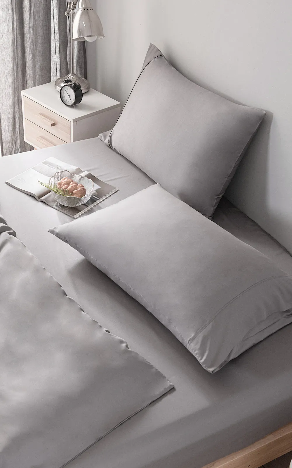 Grey King Size GF 100% Organic Bamboo 300tc Luxurious sateen weave Bedding Set Duvet Cover, Extra Deep 40cm Fitted Sheet, 2 x Pillow Cases
