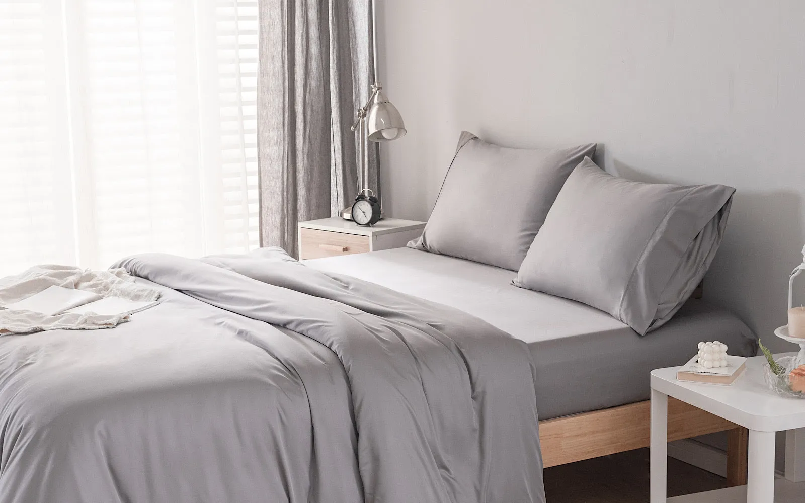 Grey King Size GF 100% Organic Bamboo 300tc Luxurious sateen weave Bedding Set Duvet Cover, Extra Deep 40cm Fitted Sheet, 2 x Pillow Cases