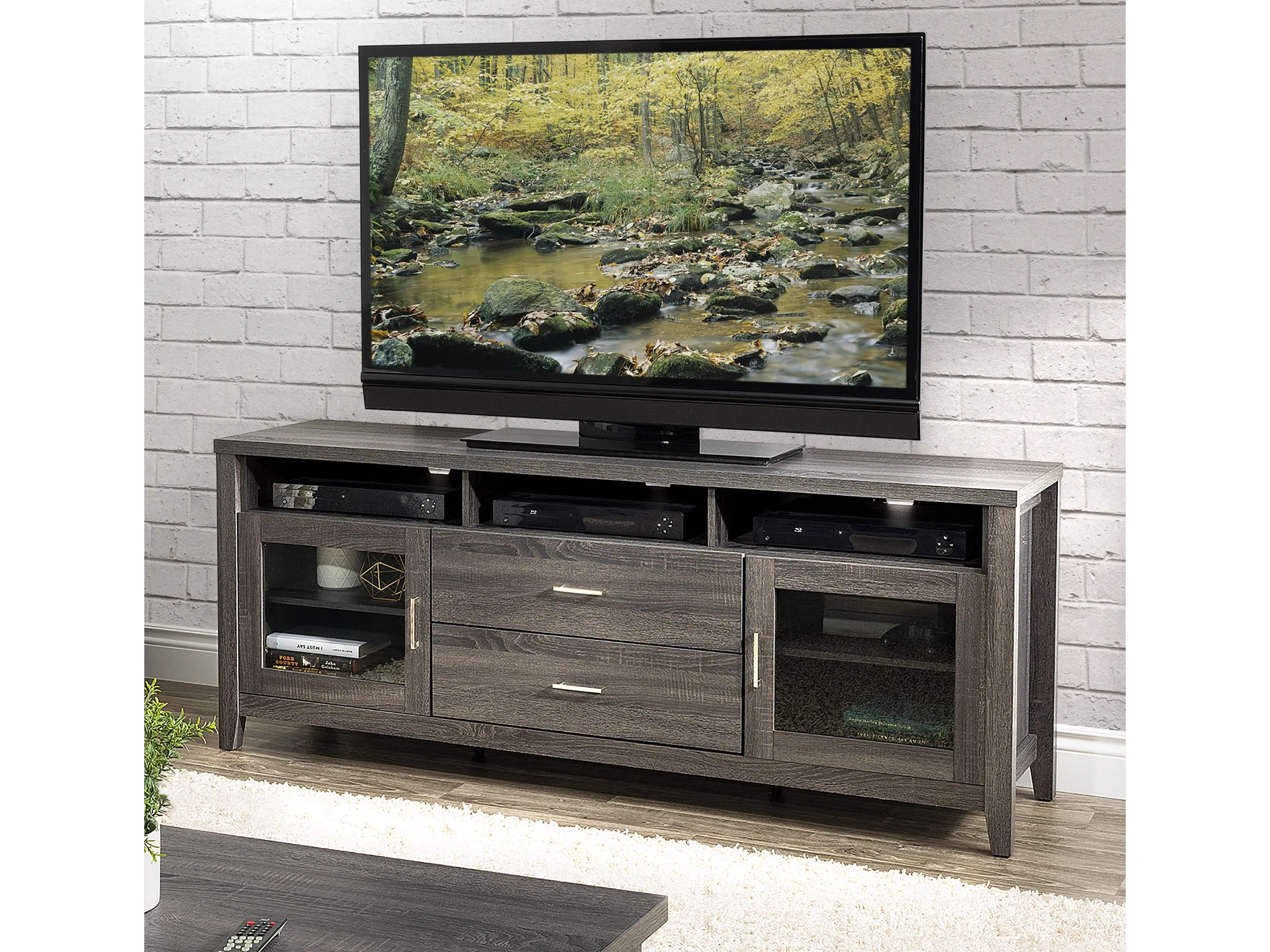Grey Wood TV Stand, TVs up to 85"