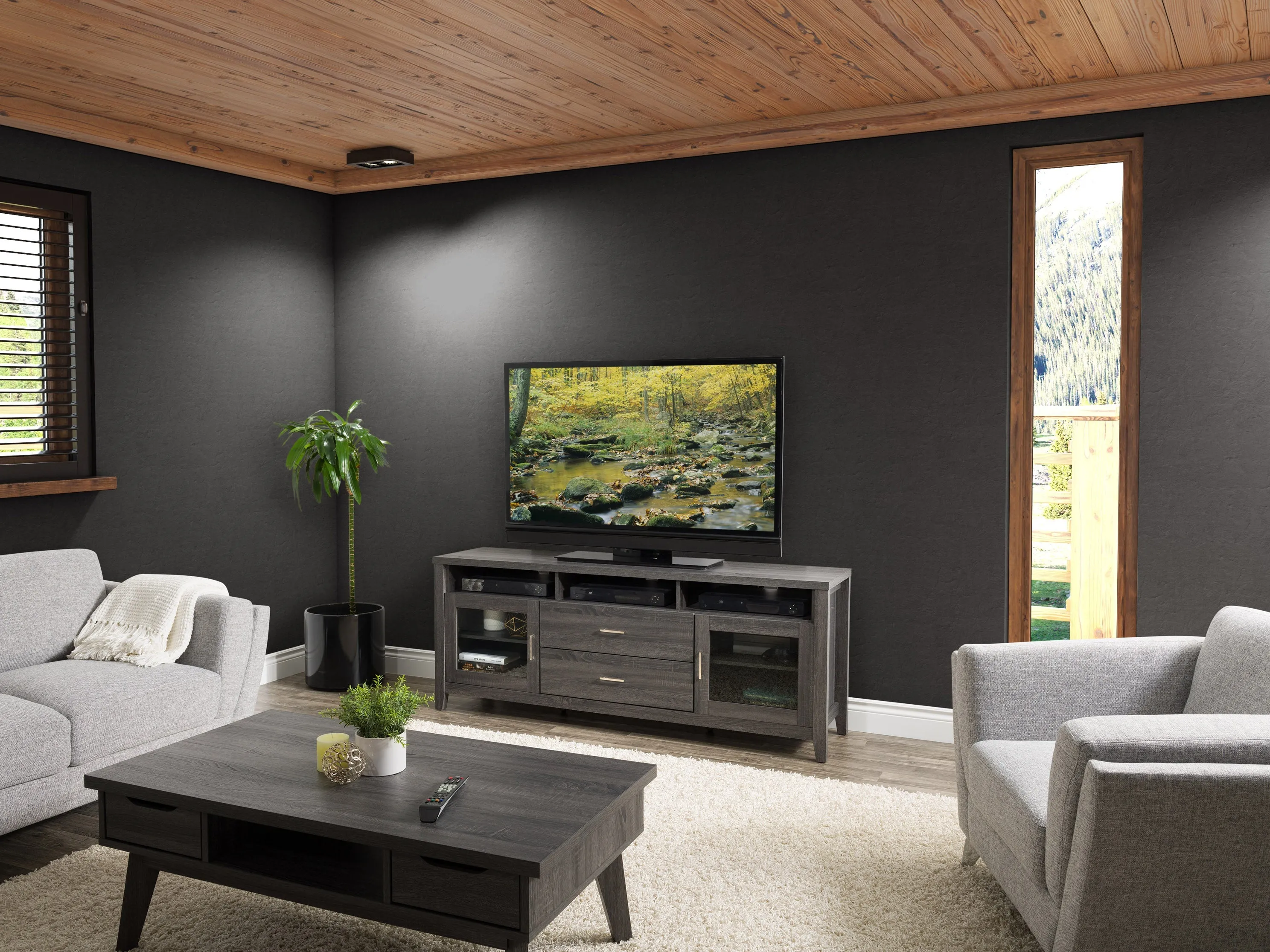Grey Wood TV Stand, TVs up to 85"