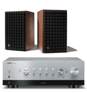 JBL L82 Classic 8 Inch 2-way Bookshelf Loudspeaker Pair with Yamaha R-N800A Stereo Network A/V Receiver Bundle
